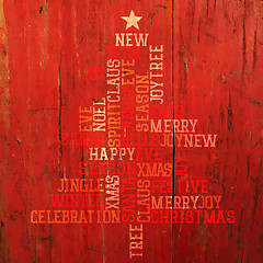 Image showing Xmas Tree Words Composition On Red Background. Vector