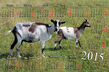 Image showing calendar for 2015 year with goat and kid