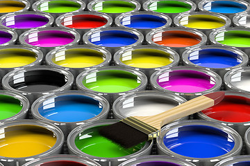 Image showing Multiple open paint cans.