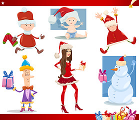 Image showing santa claus and christmas cartoon set