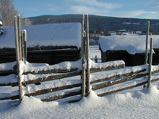 Image showing Fence in snow