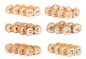 Image showing Set of roasted sushi rolls