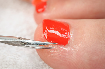 Image showing pedicure process macro closeup