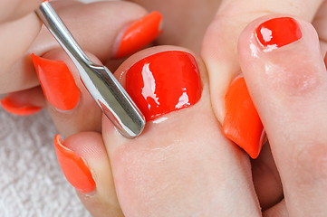 Image showing pedicure process macro closeup