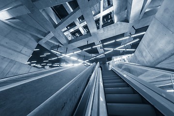 Image showing Moving escalator in the business center