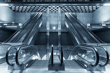 Image showing Moving escalator in the business center