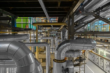 Image showing Industrial pipes in a thermal power plant