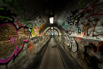 Image showing Dark undergorund passage with light