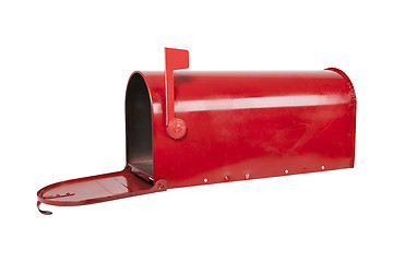 Image showing Red mailbox on white with flag