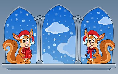 Image showing Castle window with Christmas theme