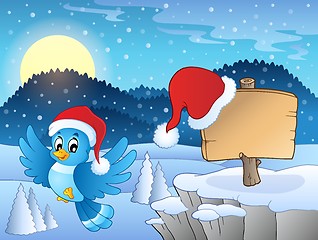 Image showing Christmas theme with bird and sign