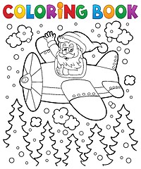 Image showing Coloring book Santa Claus in plane