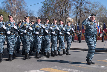 Image showing Group of police special troops on parade