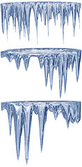 Image showing set of hanging thawing icicles of a blue shade