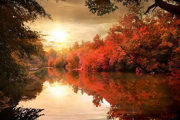 Image showing Autumn sunset over river