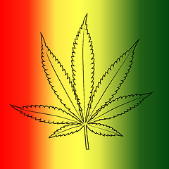 Image showing Vector cannabis leaf on rastafarian flag background.