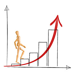 Image showing Wooden mannequin walking up chart columns.