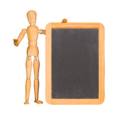 Image showing Wooden mannequin and chalkboard