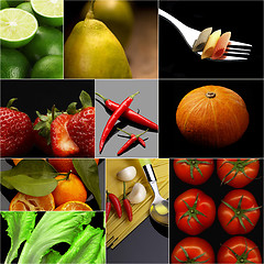 Image showing Organic Vegetarian Vegan food collage  dark 