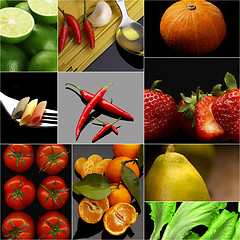 Image showing Organic Vegetarian Vegan food collage  dark 