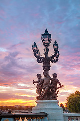 Image showing Lamppost at the Alexander III bridge in Paris