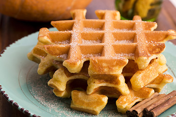 Image showing pumpkin waffles with cinnamon sugar