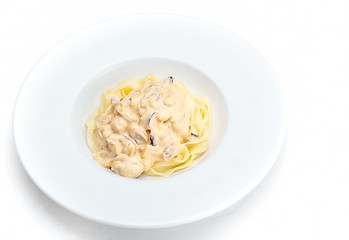 Image showing Pasta with shrimps, herbs and mashrooms