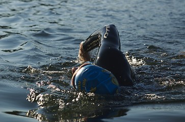 Image showing Triathlete swimming outdoors