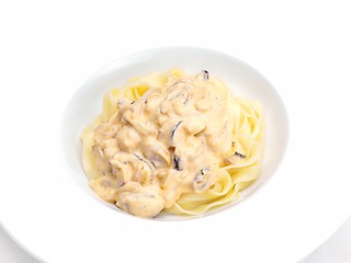 Image showing Pasta with shrimps, herbs and mashrooms