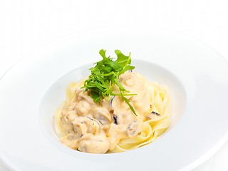 Image showing Pasta with shrimps, herbs and mashrooms