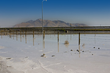 Image showing Salt Lake Shore with Blue Skies