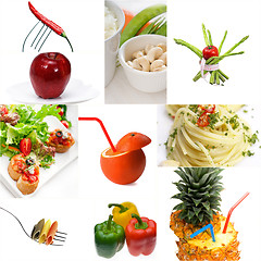 Image showing Organic Vegetarian Vegan food collage  bright mood