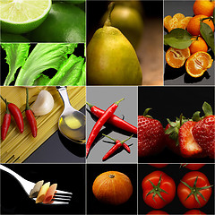 Image showing Organic Vegetarian Vegan food collage  dark 