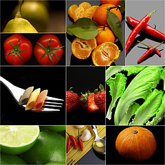 Image showing Organic Vegetarian Vegan food collage  dark 