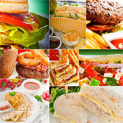 Image showing burgers and sandwiches collection on a collage