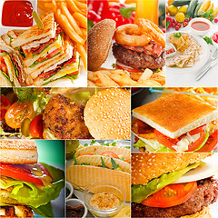 Image showing burgers and sandwiches collection on a collage
