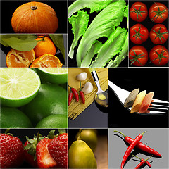 Image showing Organic Vegetarian Vegan food collage  dark 