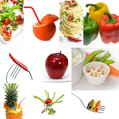 Image showing Organic Vegetarian Vegan food collage  bright mood