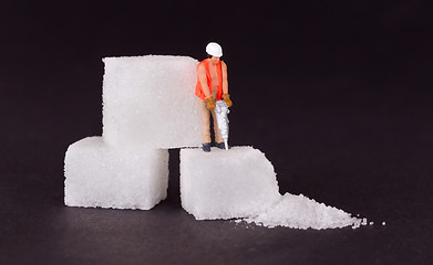 Image showing Miniature worker working on a sugar cube