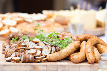 Image showing Smoked dry sausage cold cuts.