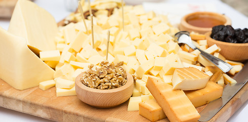 Image showing Cheese Plate with Dried Fruit and Honey 