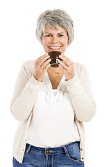 Image showing Elderly woman drinking coffee