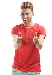 Image showing Handsome young man with thumbs up