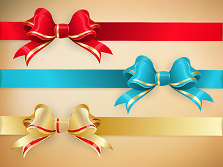 Image showing Set of gift bows with ribbons. EPS 10