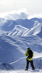 Image showing Snowboarder on off-piste slope