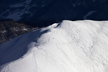 Image showing Top view on off piste slope