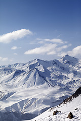 Image showing Snowy mountains in nice sun day