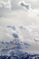 Image showing Mountains in evening and sunlight cloudy sky