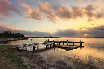 Image showing Sunset at Squids Ink Jetty, Belmont on Lake Macquarie.