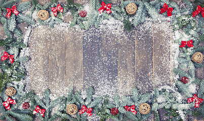 Image showing wood background christmas wooden balls